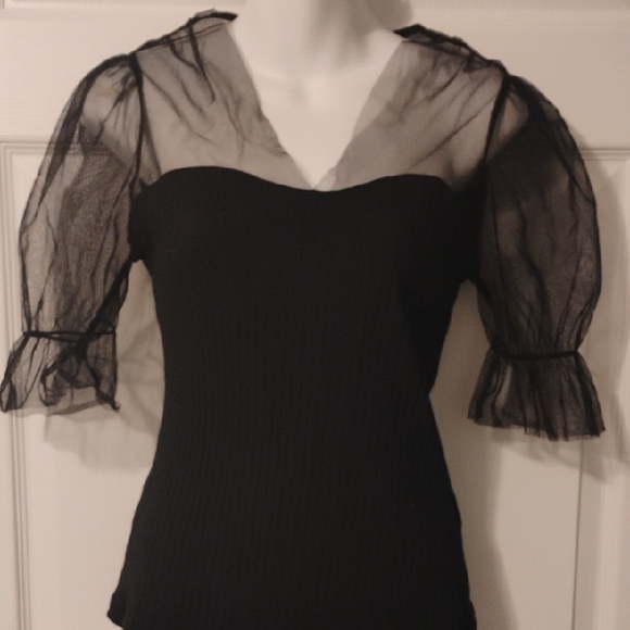 SHEIN Black Blouse with Sheer Sleeves - Picture 1 of 9